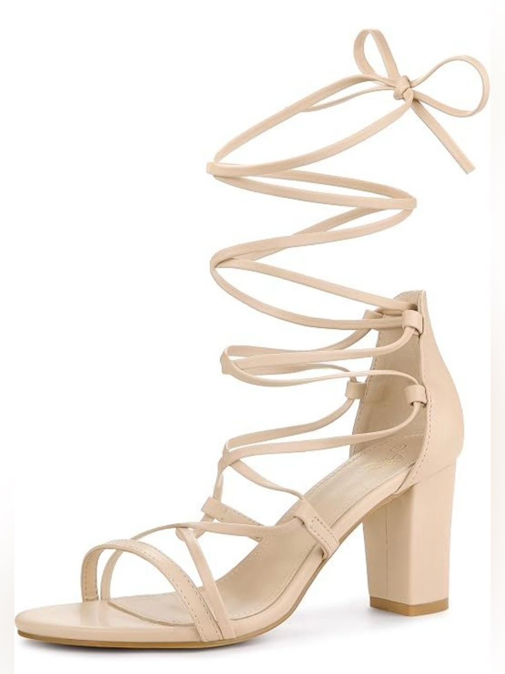 Perphy Women's Lace-Up Block Heel Sandals in Beige - US Size 9